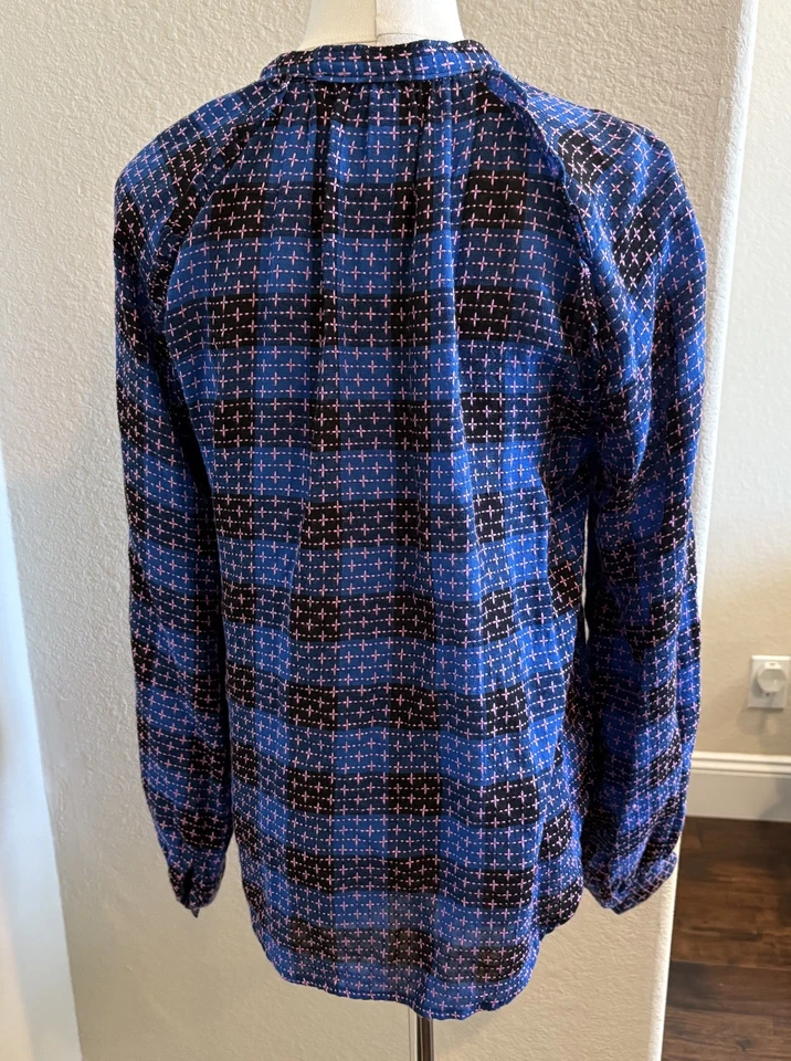 Camisa Pilcro Mujer Cuadros Buttondown Talla S Azul Motivo Bordado Anthropologie Foto 4 de 4