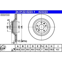 Bremsscheibe ATE 24.0122-0223.1 (2 Stk.) FüR Audi A6 C6 Avant