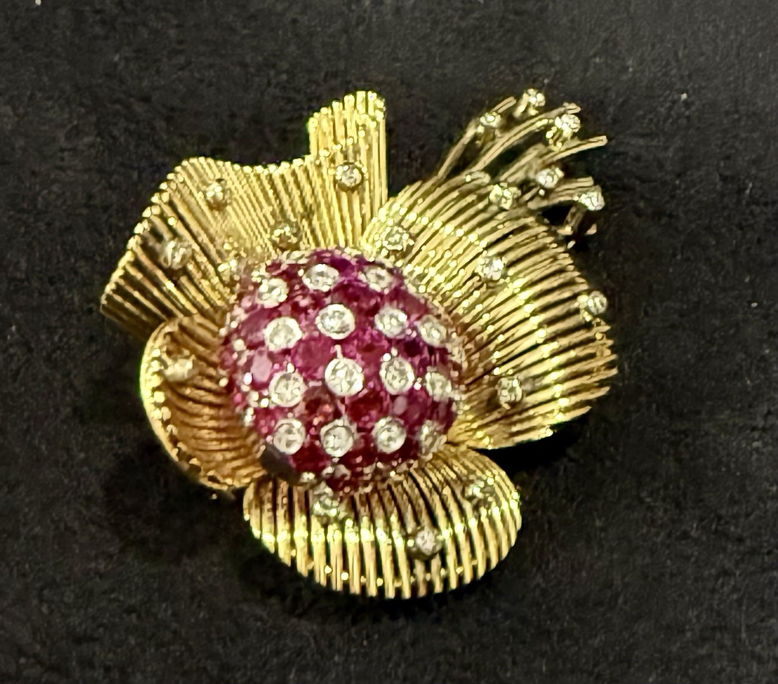Flower ruby & Diamond Brooch - image 5
