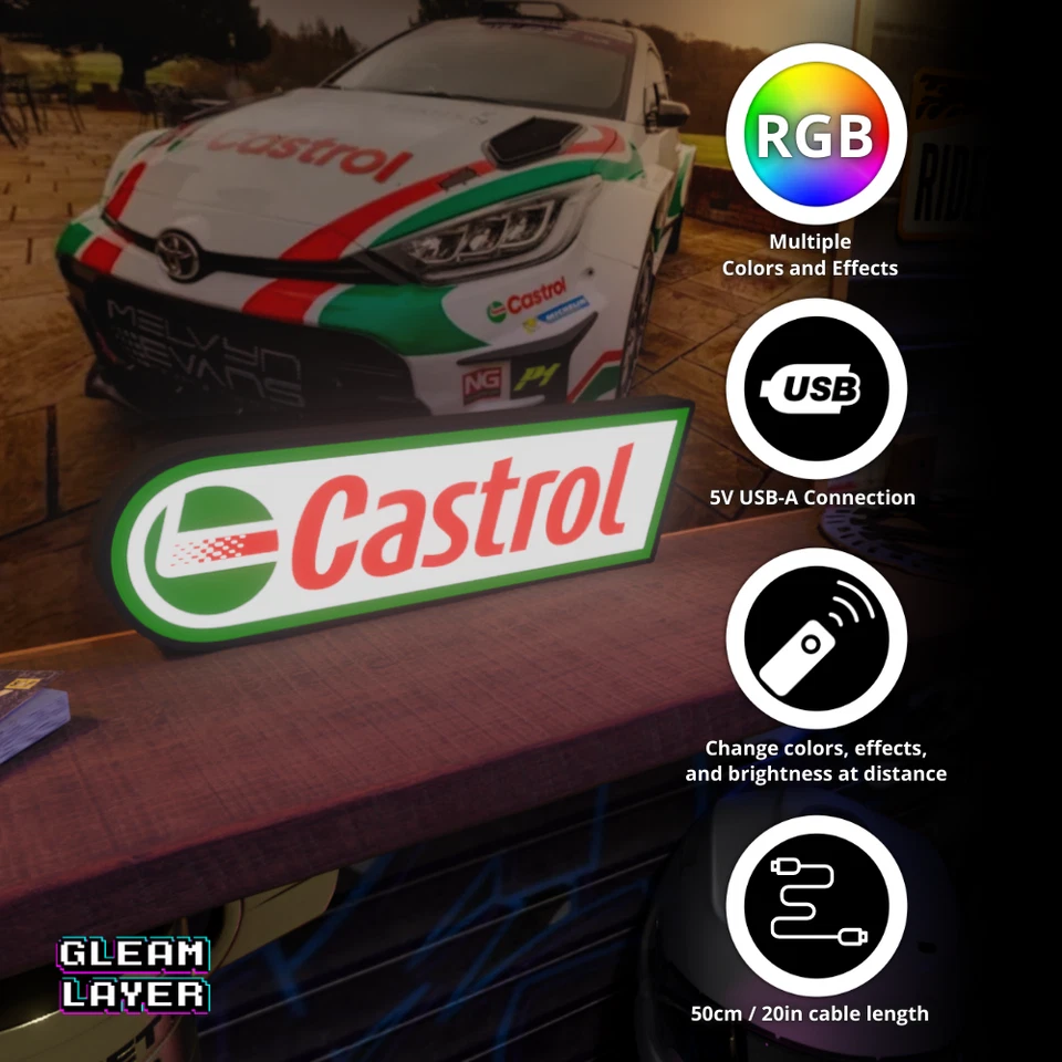 Castrol LED RGB Lightbox Sign – Racing Garage, Workshop & Man Cave Decor - Image 4 of 4