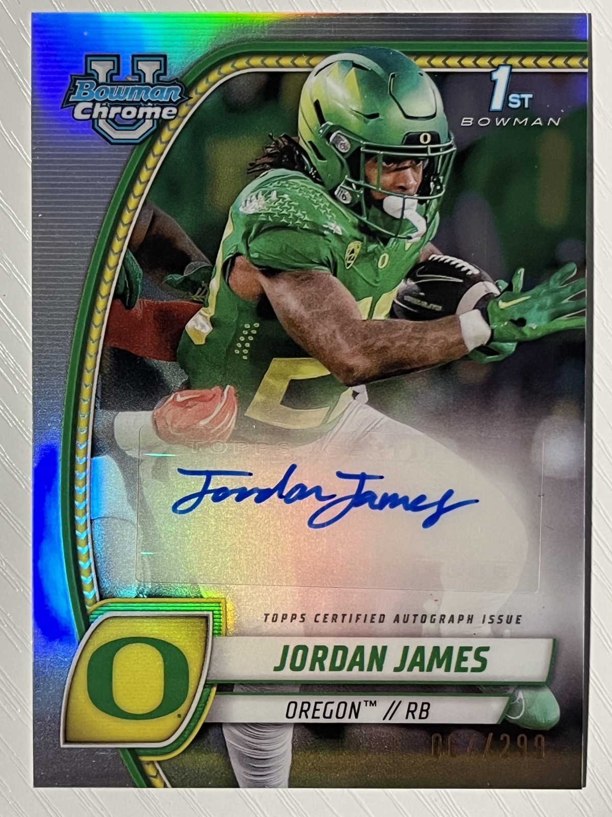 Jordan James 2024 Bowman University Chrome Auto Refractor /299 Oregon Ducks