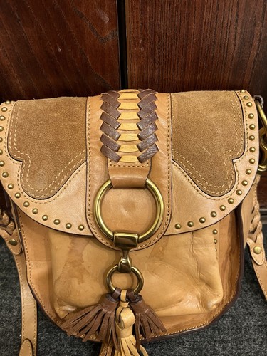 FRYE ilana Taupe Brown Tan Braided Leather Saddle Crossbody Bag Fringed Tassels - Picture 5 of 22