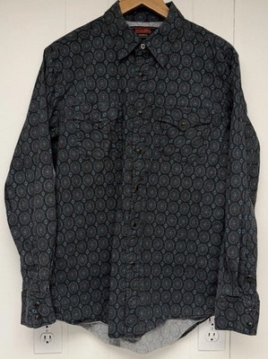 Rock & Roll Denim Western Shirt Mens L Black Floral Pearl Snap Cowboy Rodeo