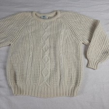 VTG Blarney Woolen Mills Fisherman Cable Knit Sweater Ivory Wool Ireland Size 46