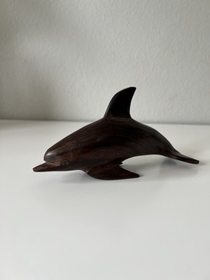 Handmade Wooden Dolphin Figurine Set Decorative Dark Brown Approx. 6'' x 3''