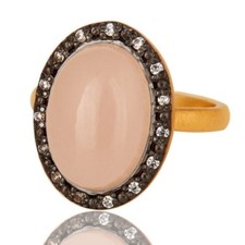 925 Sterling Silver Natural Rose Chalcedony CZ Jewelry 18K Gold Plated Ring