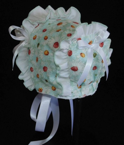 Daisey Print Double Ruffle Front Baby Bonnet