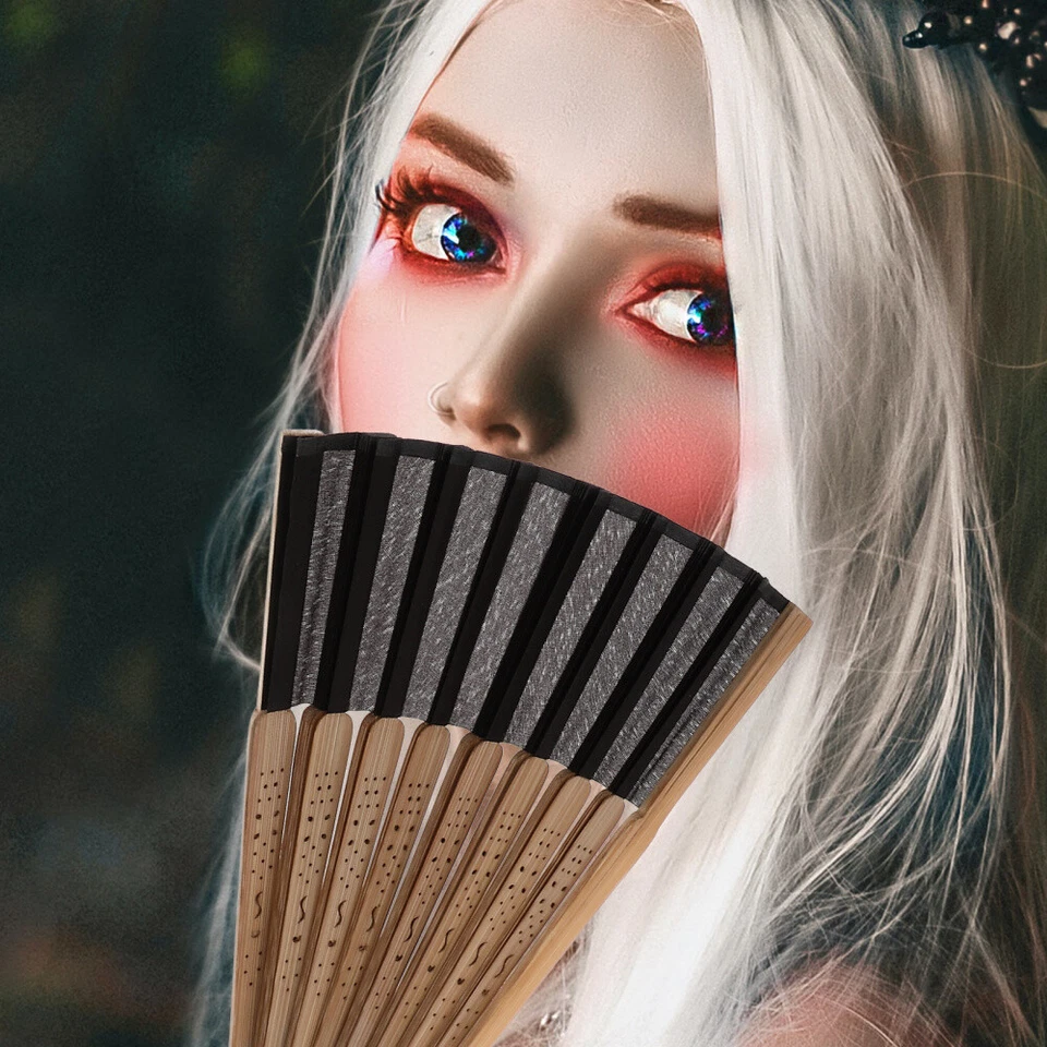 Abanicos de mano plegables japoneses vintage bambú abanico de mano utilería decoración de baile mujeres Foto 3 de 4