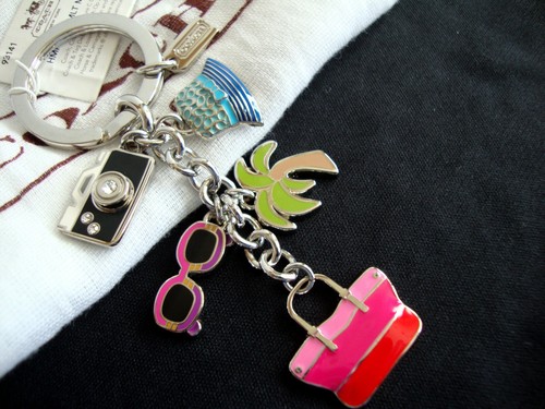 Coach Hampton Weekend Multi Mix Palm Tree Hat Camera Keychain Key Ring Charm NWT - Picture 6 of 7