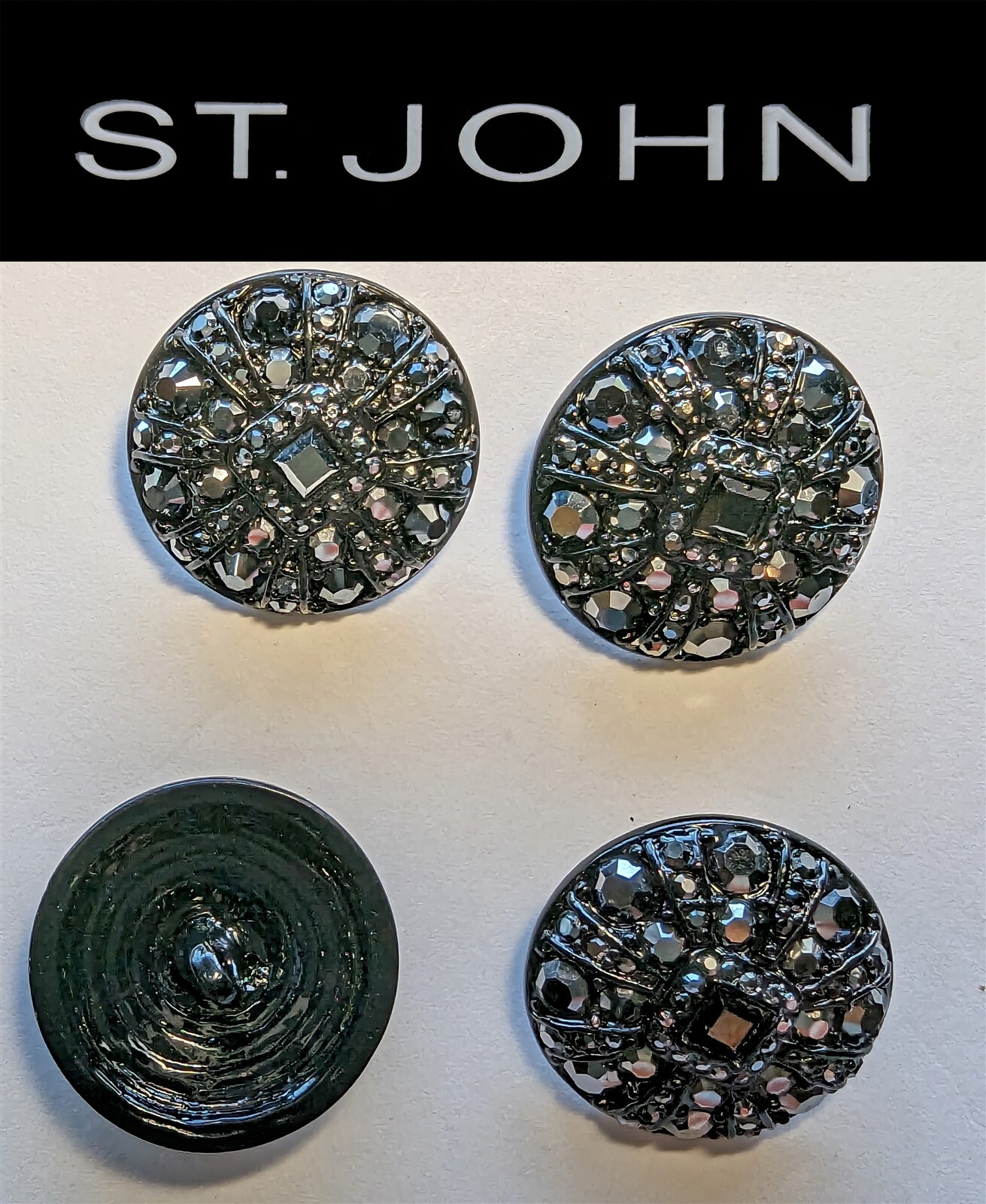 St John Knits Black Enamel & Black Crystal Round Replacement Buttons eBay
