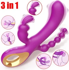 3 IN 1 Rechargeable Rabbit Vibrator Dildo G-spot Massager Anal Sex Toy For Women