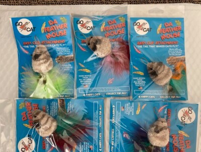 FEATHER MOUSE TEASER INTERACTIVE CAT TOY COUNT FEATHERS GO CAT 5 COUNT