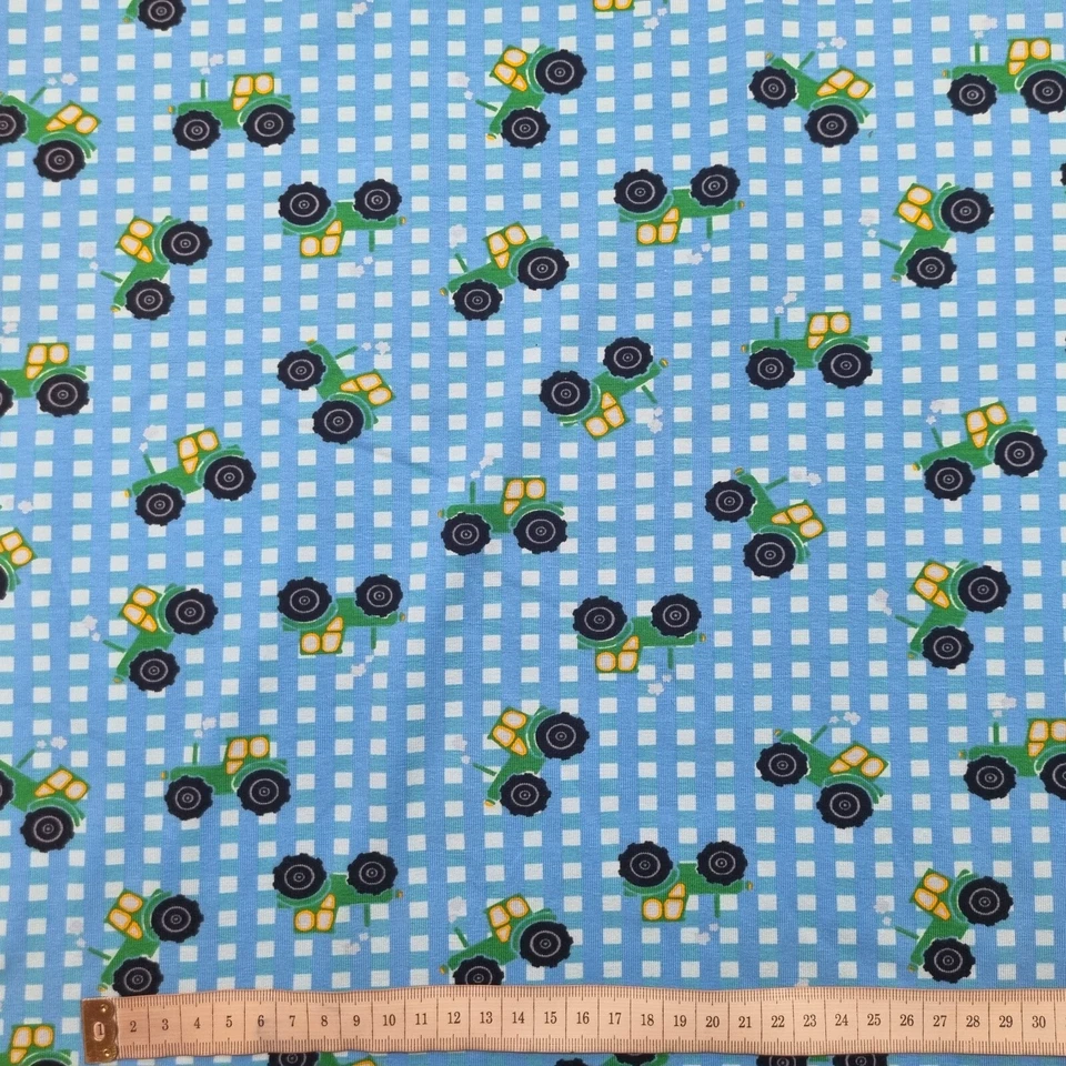Jersey Stoff Meterware , Baumwolljersey mit Traktoren, Kinderstoff, 50 cm - Bild 4 von 4