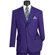 LUCCI Men's Purple 2-Button Classic-Fit Poplin Polyester Suit - NEW