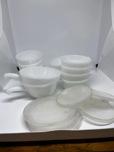 Vintage Anchor Hocking Fire King Soup & Custard Bowls With Lids 20 Pcs.