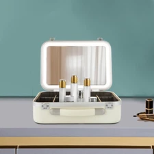 Women Cosmetic Bag Dimmable LED Light Mirror Travel Makeup Case Organizer Large