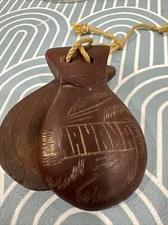 CASTANETS VINTAGE HAND CARVED WOOD "HAVANA" Musical Percussion Instrument CUBA