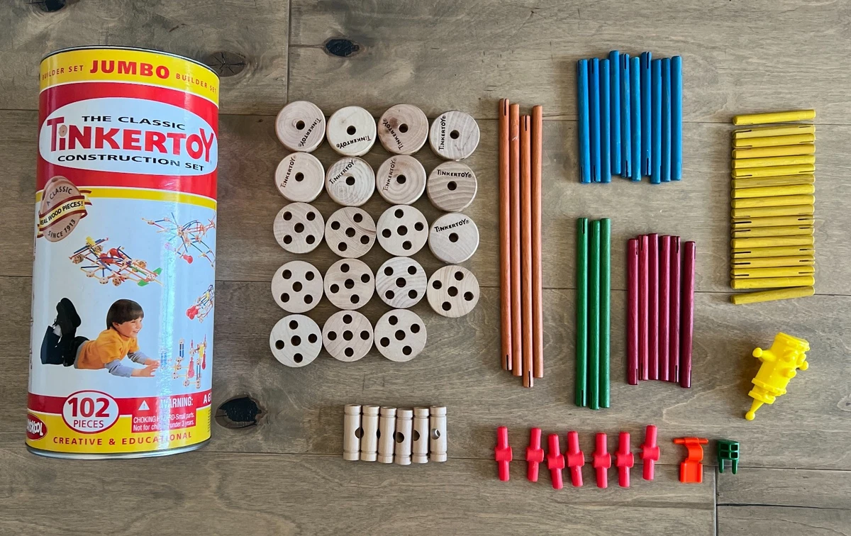 2006 Hasbro Tinker Toy Jumbo Builder Set Classic Construction Wood 76  Pieces | eBay