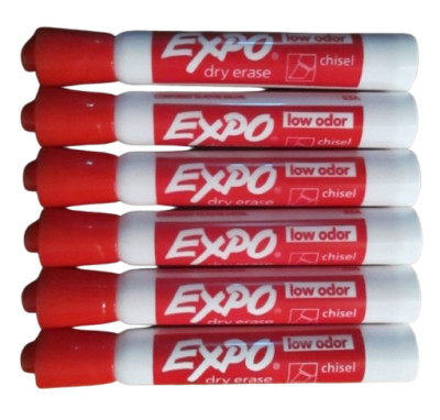 6 - Expo Dry Erase Chisel Tip Low Odor Markers - Red