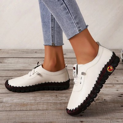 Sneakers Women Shoes Loafers Lace Up Leather Flat Spring 2024 Casual comfortable