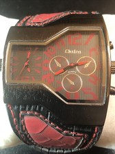 OULM Military Army Dual Time Zones Movements Quartz Watch Leather Sports Mens