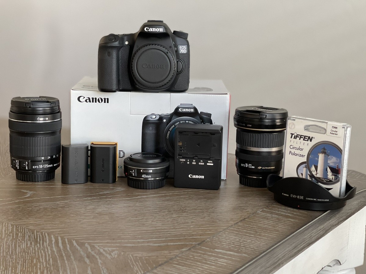 Canon EOS 70D w/ 10-22mm Wide Angle Lens, 18-135mm Zoom Lens, And