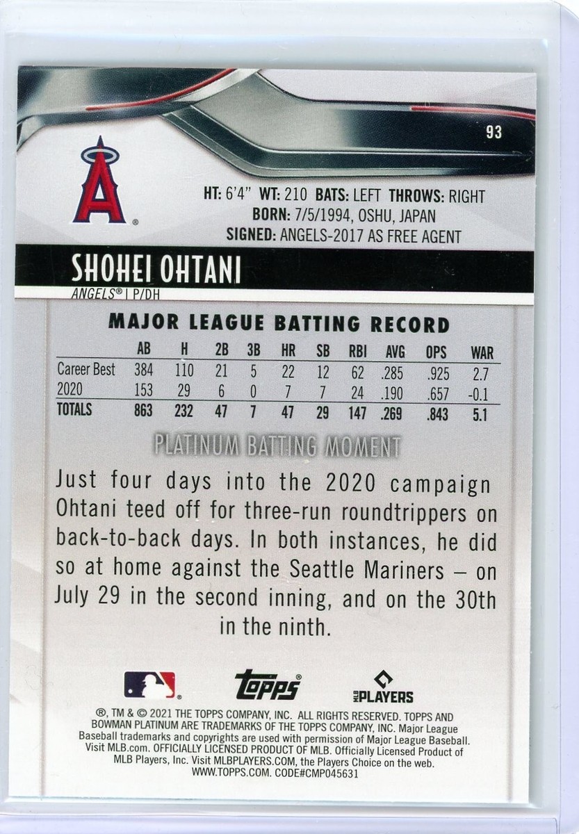 大谷翔平2021 BOWMAN LOS ANGELES ANGELES #93 2021 Bowman Platinum Shohei Ohtani #93 Los Angeles Angels | eBay