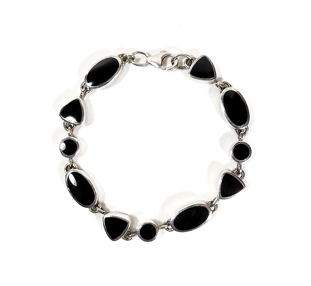 Sterling & Black Onyx Bracelet ~ 6 1/2 | eBay