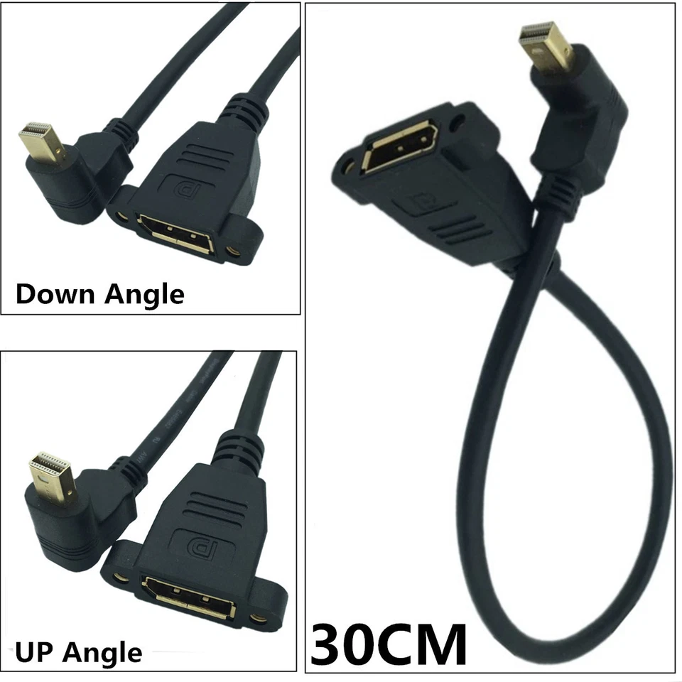 Mini DisplayPort Male 90°angle to DisplayPort Female panel mount Extension Cable - Image 3 of 4