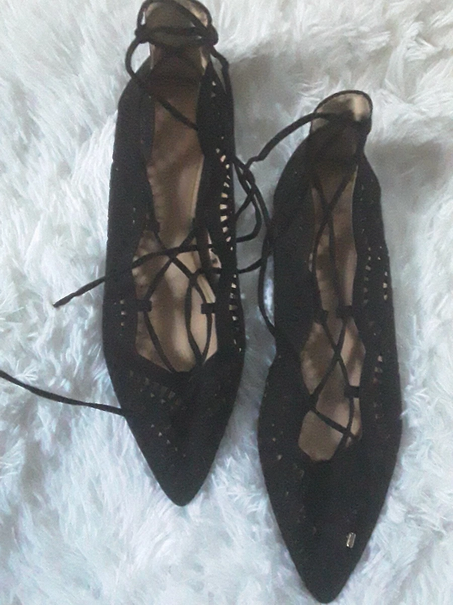 Topshop Womans Ankle Tie Up Laces Ballet Flats Size 38 7 Black eBay