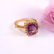 Natural Amethyst Gemstone with Gold Plated 925 Sterling Silver Women's Ring 4329