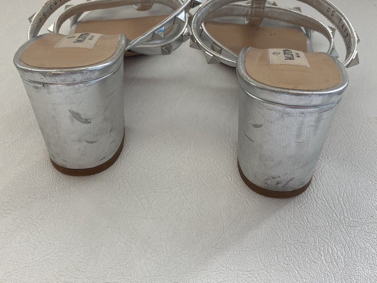 ヴァレンティノ·サンダル　EU38 Valentino Garavani Rockstud Metallic Leather Slide Sandals