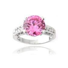 925 Argent 4ct Rond Rose Clair & Zircon Transparent Taille Bague 7
