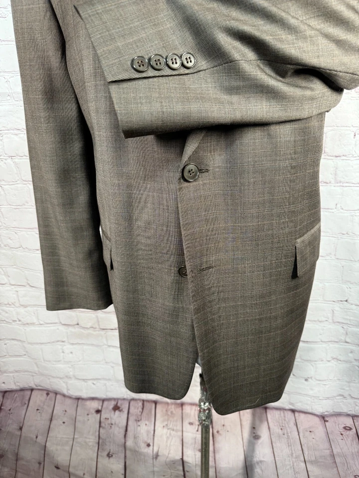 STAFFORD Mens Brown Wool CASHMERE Plaid Pleated 2 Pc Suit 44S Jacket 40x26 Pant - Image 4 of 4