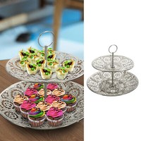 Etagere Mandala 2 Etagen Ø25Xh23 Silber Metall Gestell Servierplatte StäNder