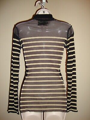 Black Striped Long Sleeves Mesh Top