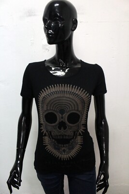 Philipp Plein Woman T-Shirt Size M Short Sleeve Black Cotton Logo