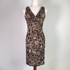 Lauren Ralph Lauren Faux Wrap Dress Women's 2 Brown Batik Print Tank Knee Length