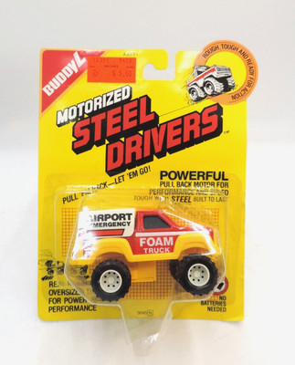 Vintage 1987 Buddy L Motorized Steel Drivers Airport Foam Truck in Package / NOS