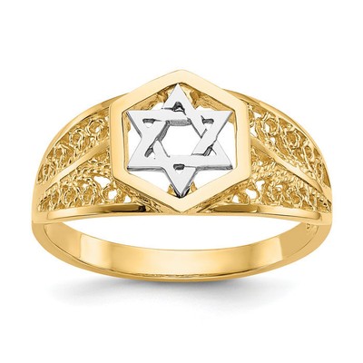 14K Solid Two Tone Gold Star of David Ring