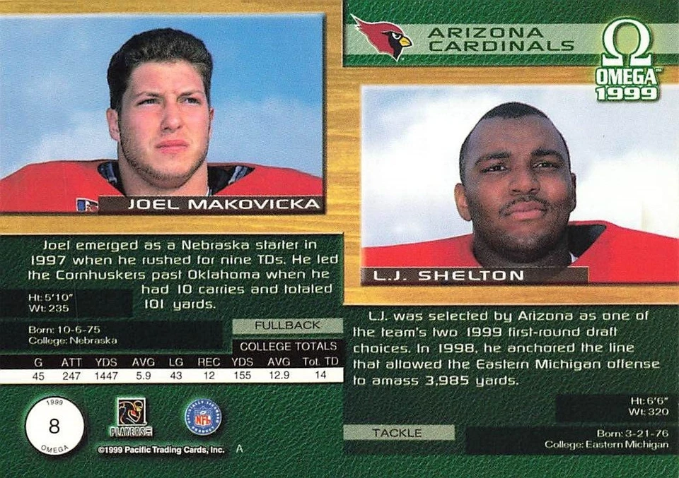 1999 Pacific Omega Joel Makovicka LJ Shelton #8 Rookie RC - Image 2 of 2