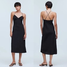 Madewell Dress Women Size 12 Black Criss Cross Back Layton Midi Slip Sundress 