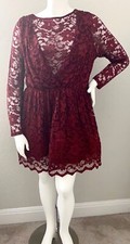 ASOS Curve Burgundy Maroon Red Lace & Tulle Long Sleeve Party Dress Plus 16 New!