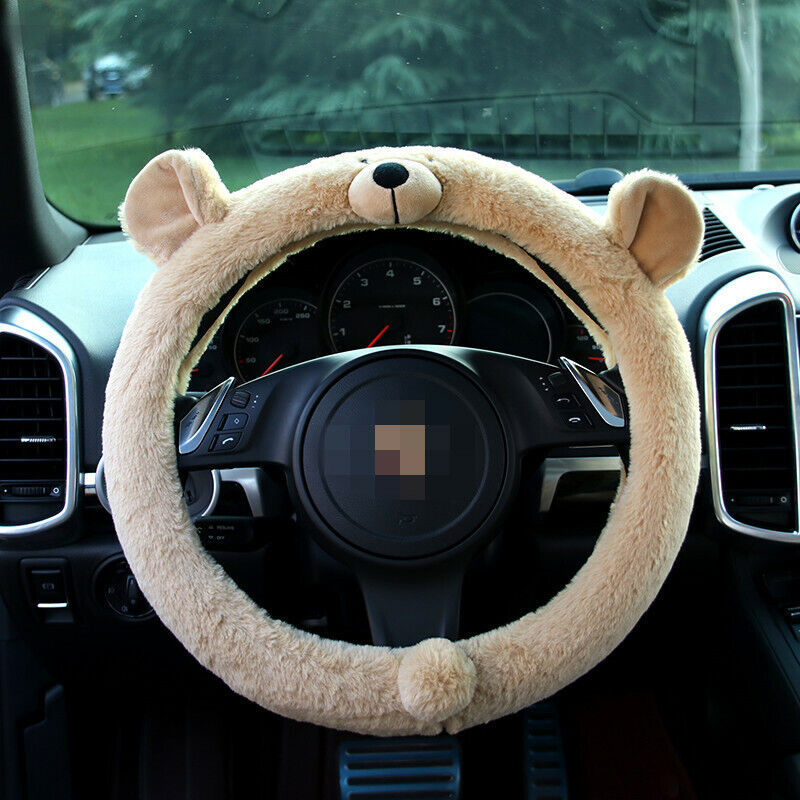 New Approx Diameter 38cm Beige Colour Bear Universal Plush Steering Wheel  Cover