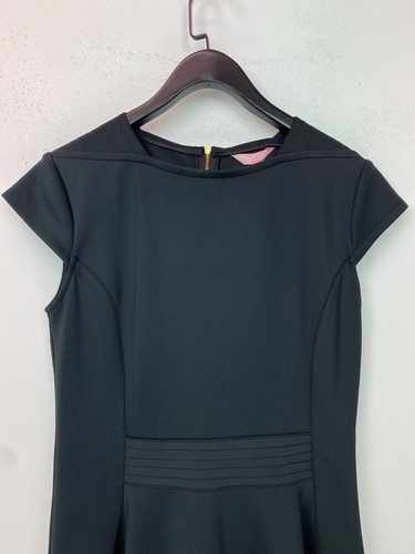 Ted Baker Black Fit And Flare Dress Cap Sleeve Crew Neck Size 3 NEW - Picture 6 of 12