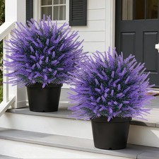 2 Pack Artificial Lavender Topiary Ball with Ground Spike, UV Resistant Faux
