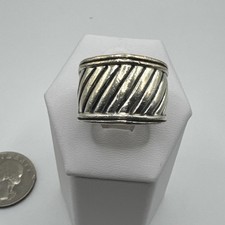 Sterling Silver Slanted Ribbed Tapered Rimmed Band Ring 925 Sz: 6.75