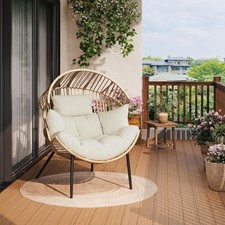Oversized Ergonomic Rattan Lounge Chair with Extra-Soft Pillow Thick Cushion