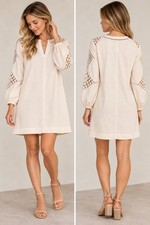 LOFT Cream Crochet Cutout Long Sleeve Shift Dress Size Small Boho