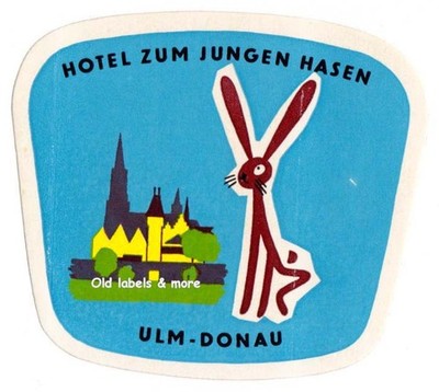 x3967 Hotel Zum Jungen Hasen ULM   Donau Germany luggage label Kofferaufkleber